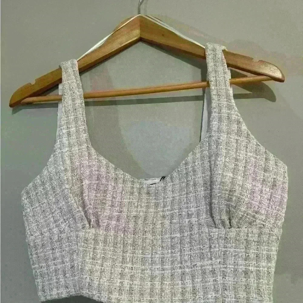 Zara Pink Tweed Textured Top Crop